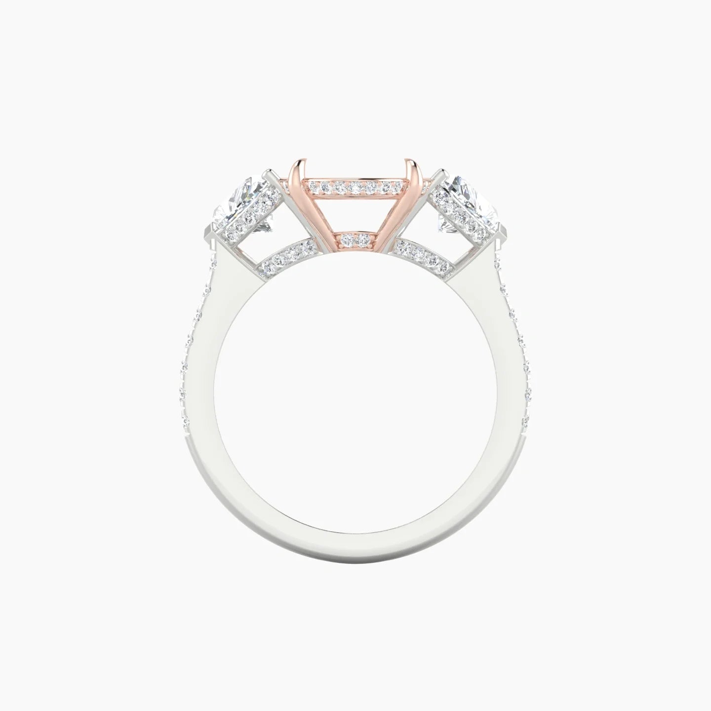 Heart Trilogy with Straight Shank | 18k White & Rose Gold 5-7.99 ct Oval Cut Ring Setting