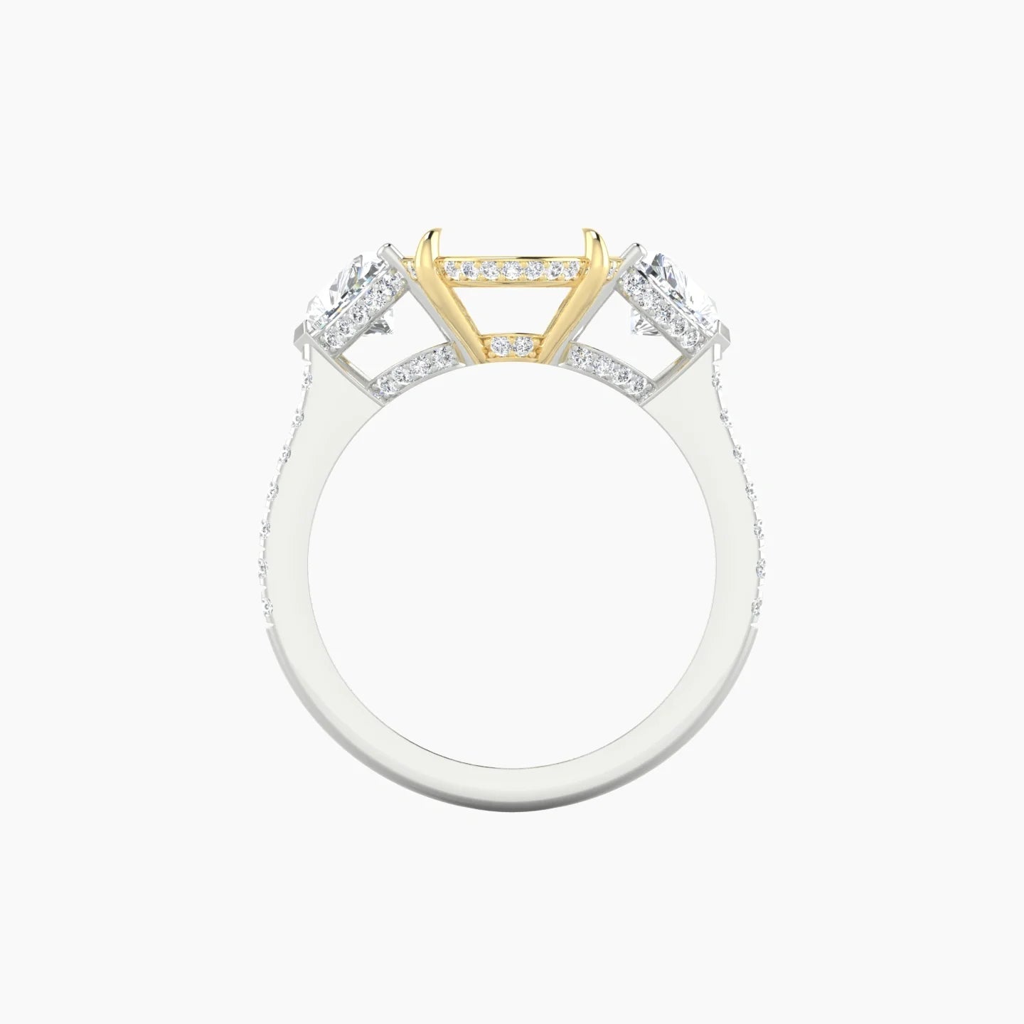 Heart Trilogy with Straight Shank | 18k White & Yellow Gold 5-7.99 ct Oval Cut Ring Setting
