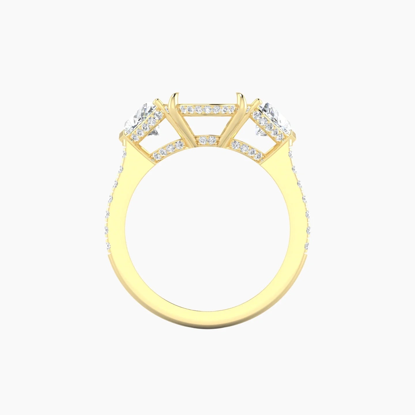Heart Trilogy with Straight Shank | 18k Yellow Gold 5-7.99 ct Oval Cut Ring Setting