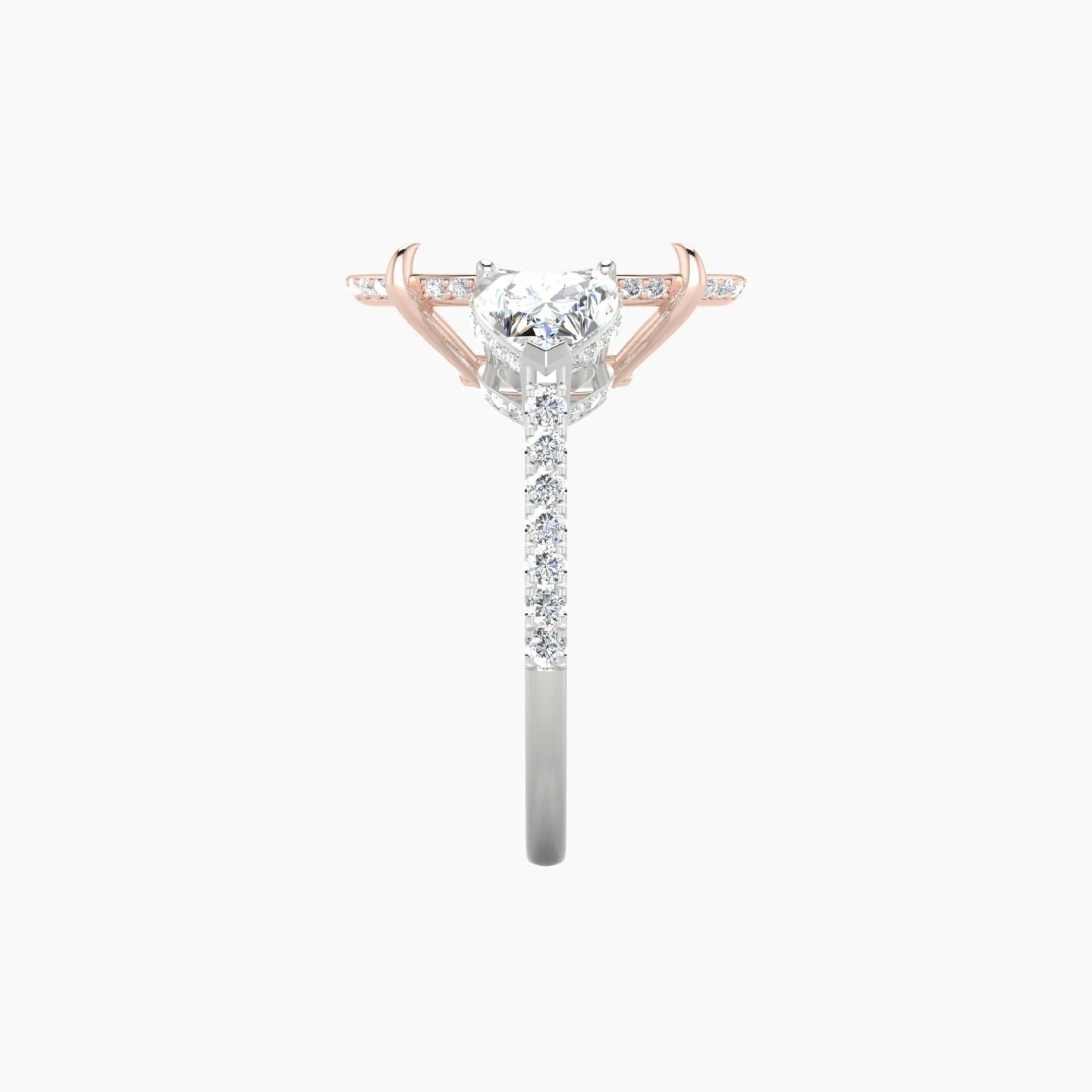 Heart Trilogy with Straight Shank | 18k White & Rose Gold 5-7.99 ct Oval Cut Ring Setting
