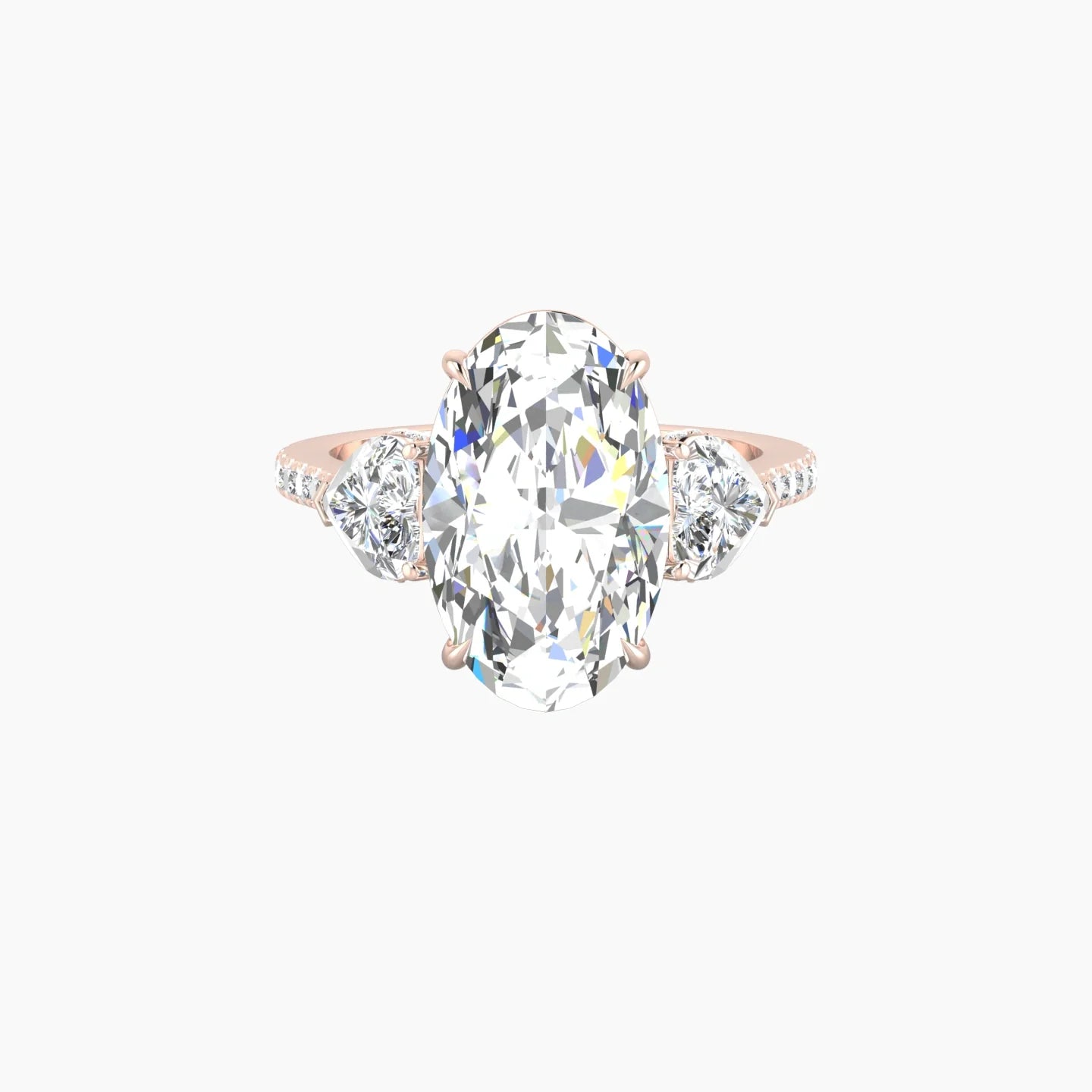 Heart Trilogy with Straight Shank | 18k Rose Gold 5 ct Oval Cut Ring