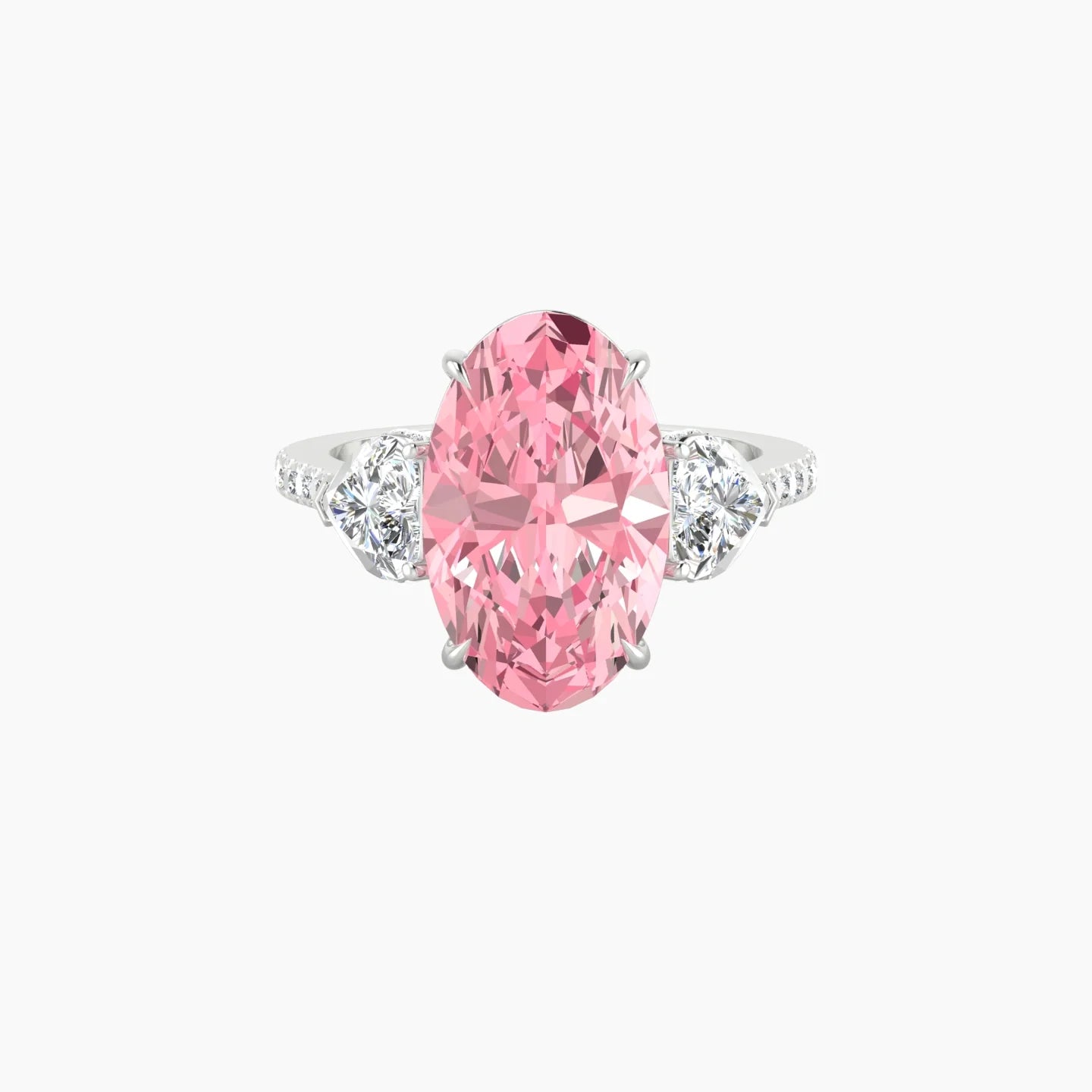 Heart Trilogy with Straight Shank | 18k White Gold 5 ct Oval Cut Ring