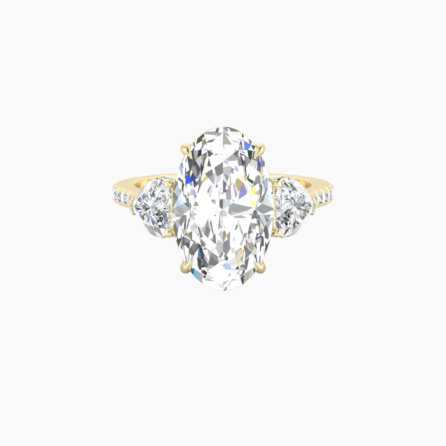 Heart Trilogy with Straight Shank | 18k Yellow Gold 5 ct Oval Cut Ring