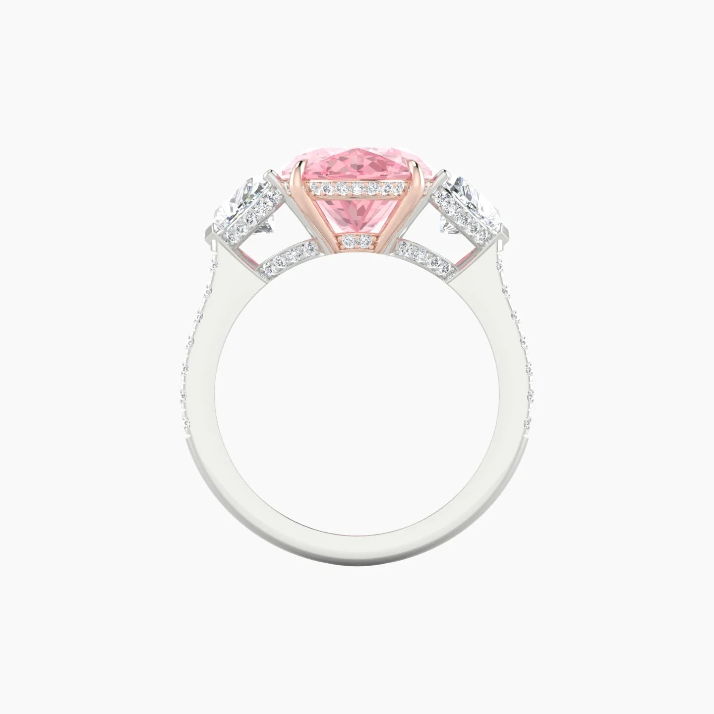 Heart Trilogy with Straight Shank | 18k White & Rose Gold 5 ct Oval Cut Ring