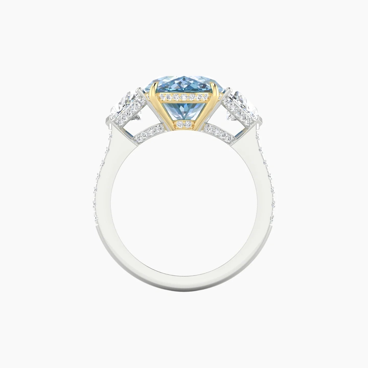 Heart Trilogy with Straight Shank | 18k White & Yellow Gold 5 ct Oval Cut Ring