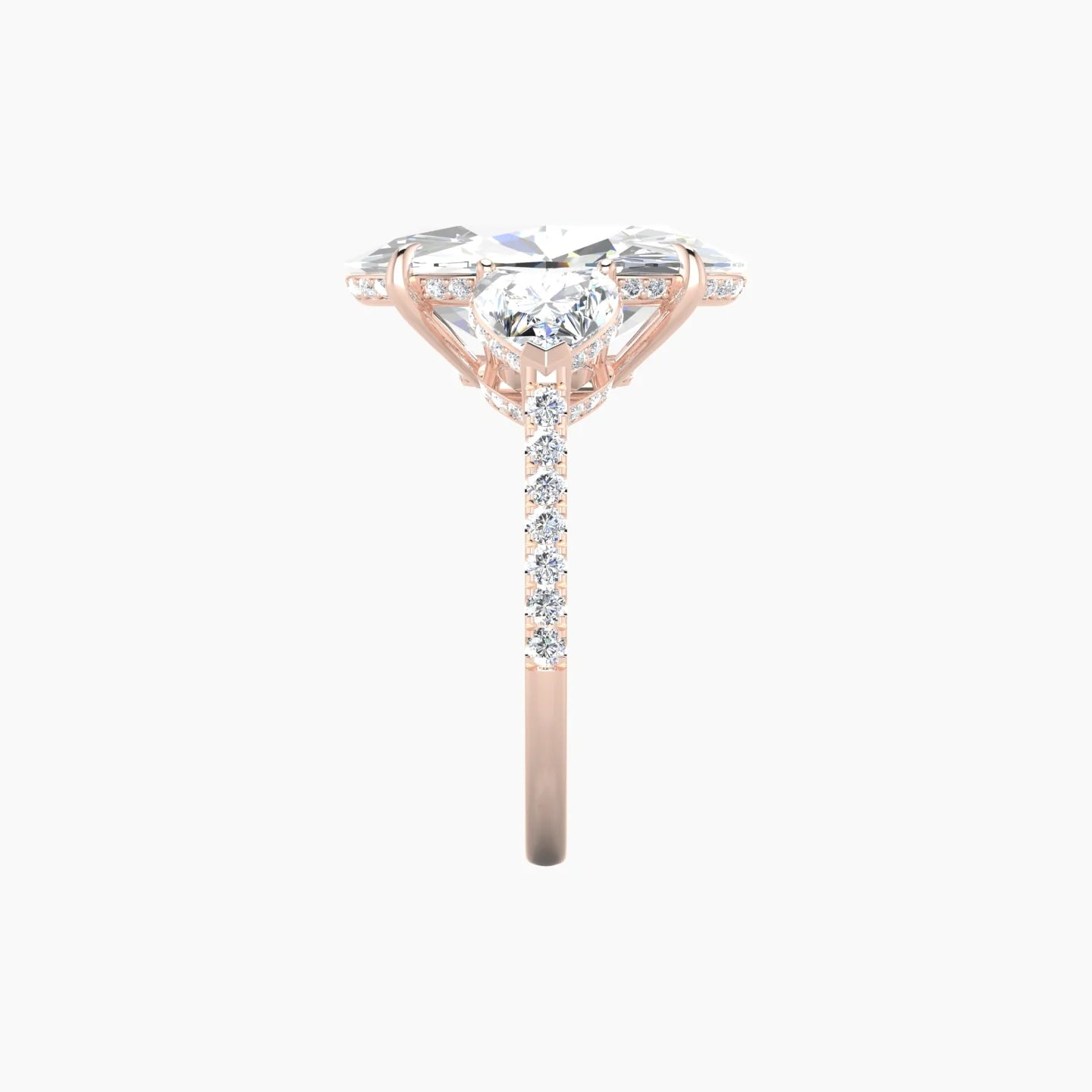 Heart Trilogy with Straight Shank | 18k Rose Gold 5 ct Oval Cut Ring