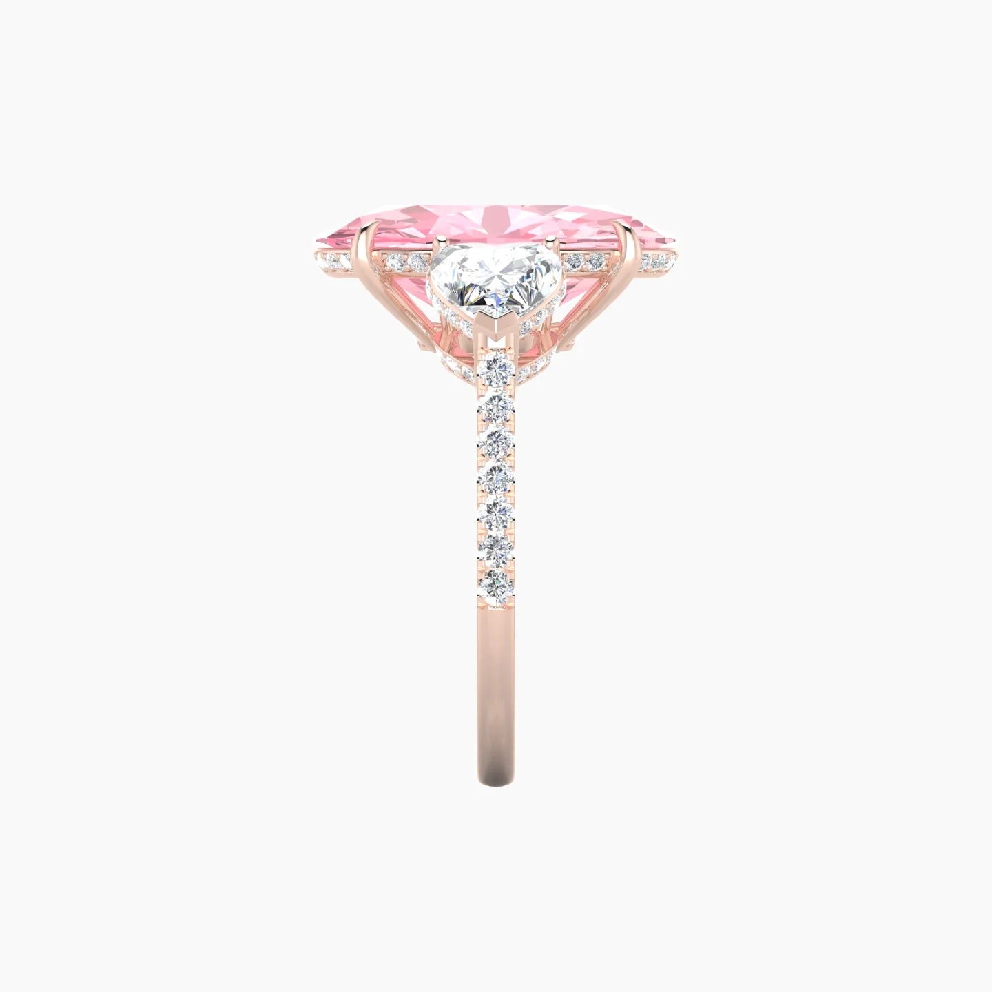 Heart Trilogy with Straight Shank | 18k Rose Gold 5 ct Oval Cut Ring