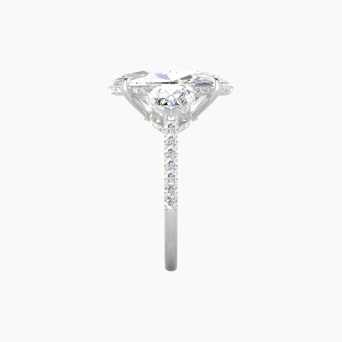 Heart Trilogy with Straight Shank | 18k White Gold 5 ct Oval Cut Ring