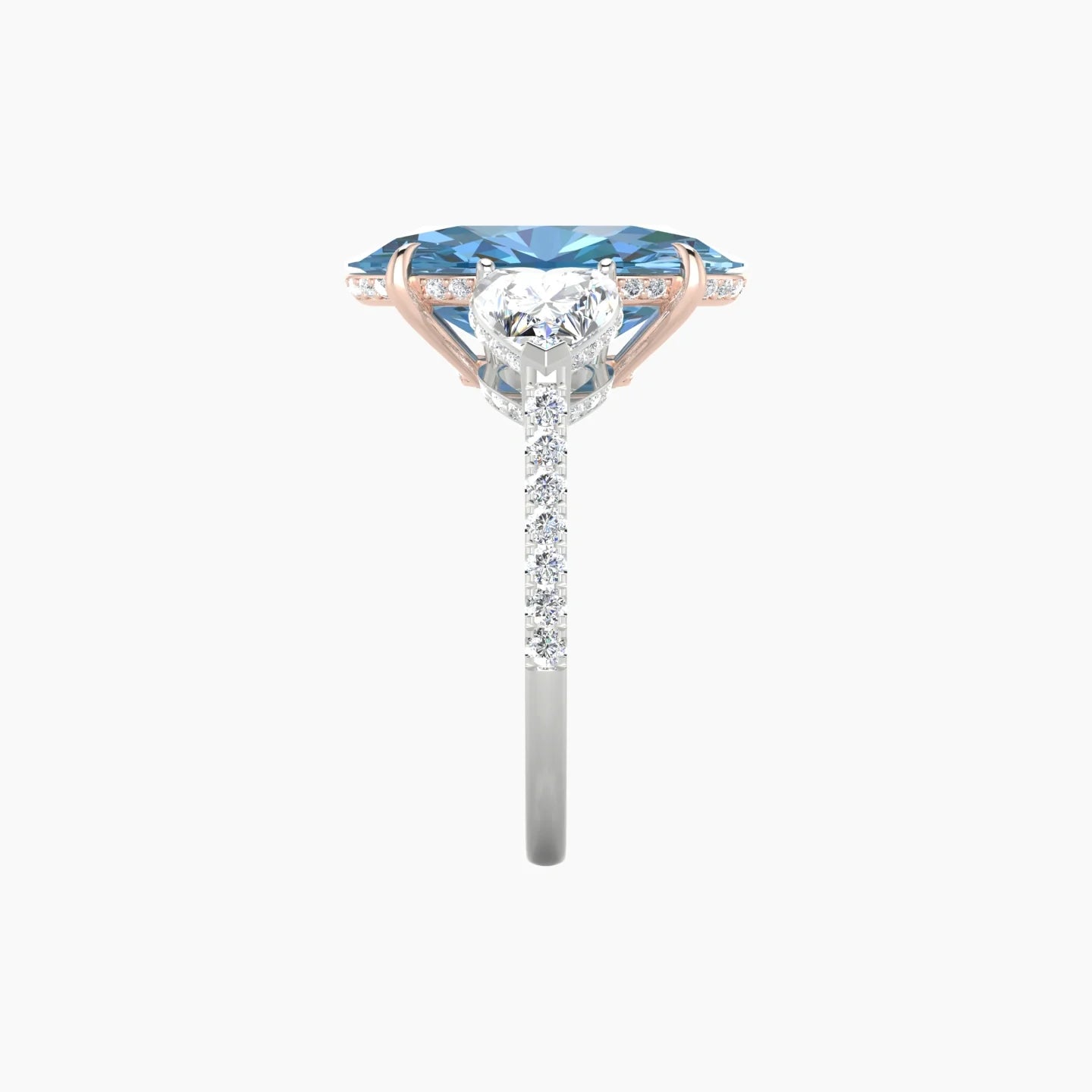 Heart Trilogy with Straight Shank | 18k White & Rose Gold 5 ct Oval Cut Ring