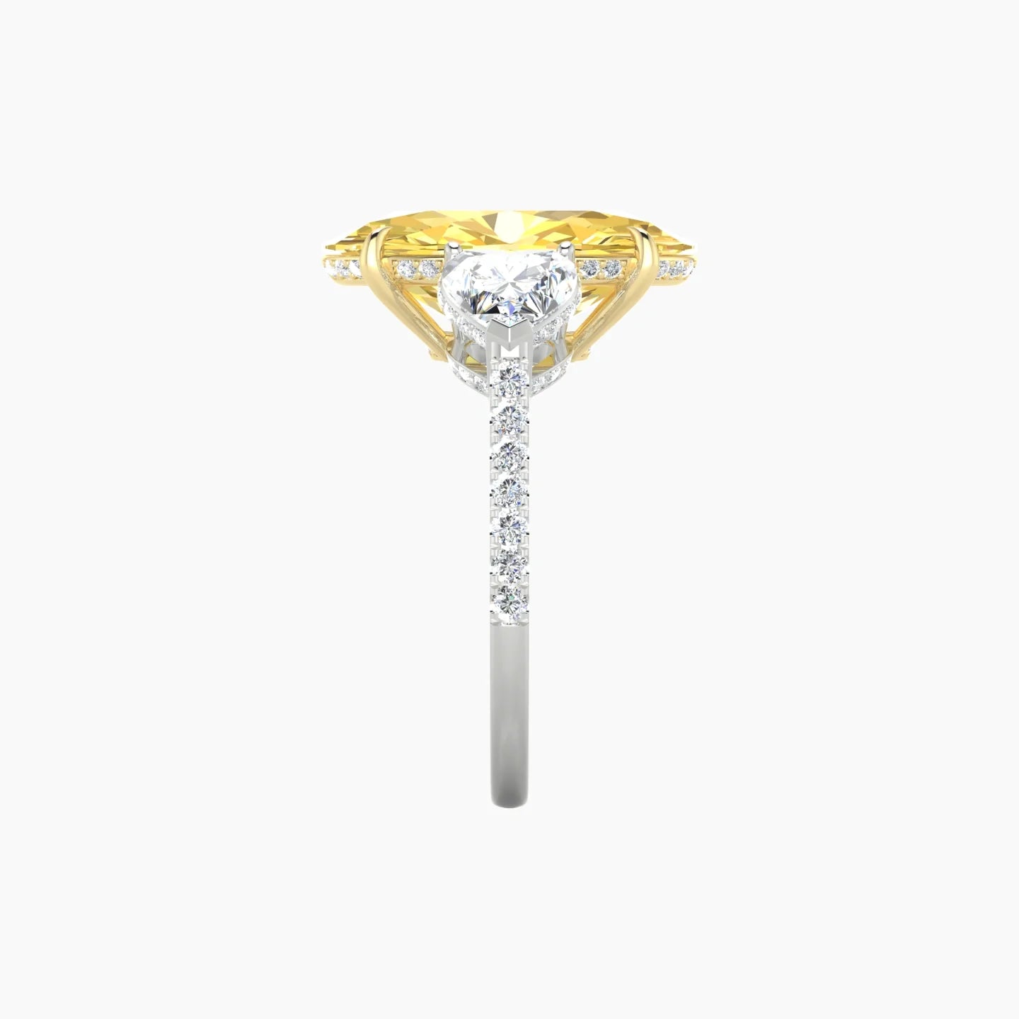Heart Trilogy with Straight Shank | 18k White & Yellow Gold 5 ct Oval Cut Ring