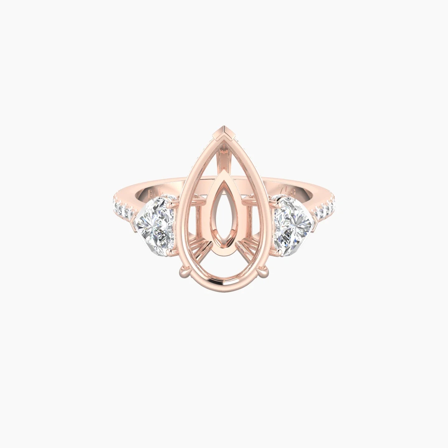 Heart Trilogy with Straight Shank | 18k Rose Gold 5-7.99 ct Pear Cut Ring Setting