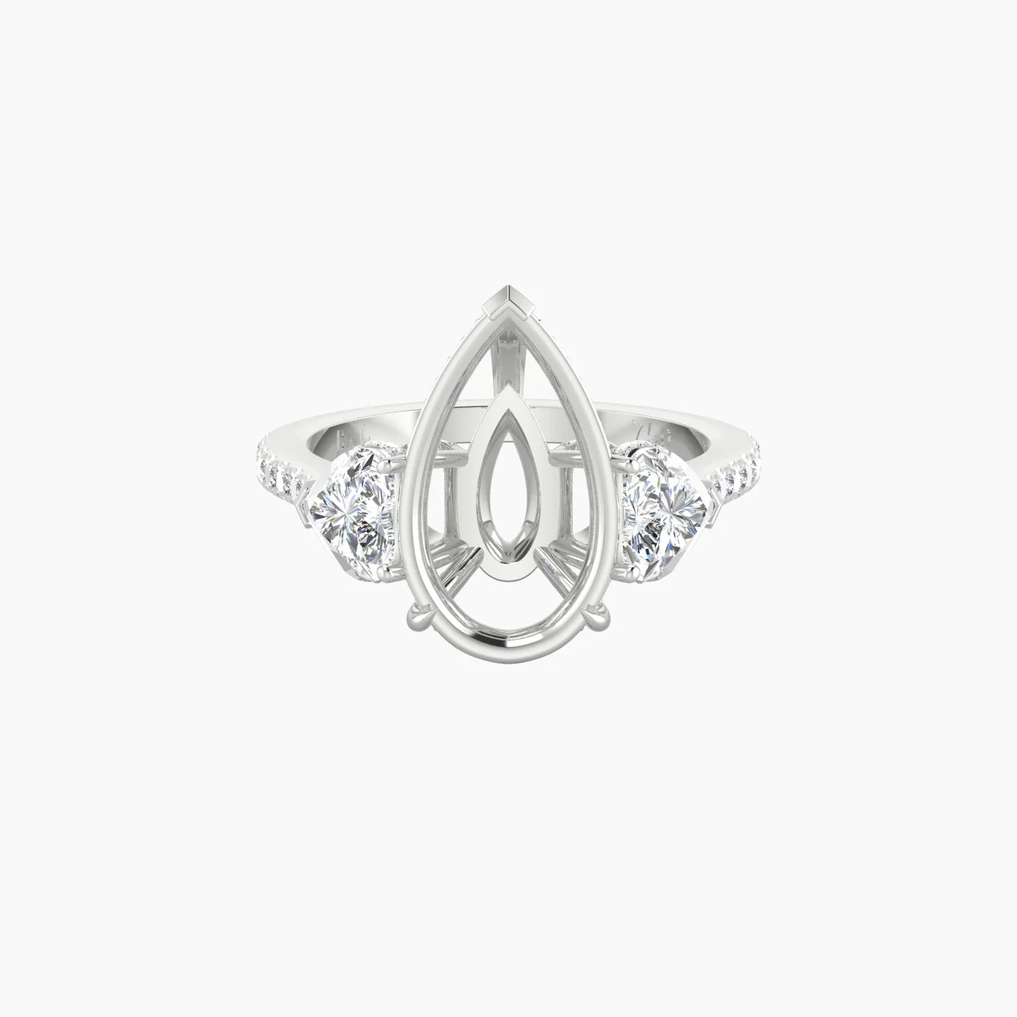 Heart Trilogy with Straight Shank | 18k White Gold 5-7.99 ct Pear Cut Ring Setting