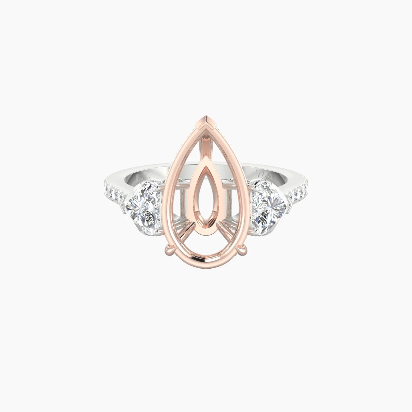 Heart Trilogy with Straight Shank | 18k White & Rose Gold 5-7.99 ct Pear Cut Ring Setting