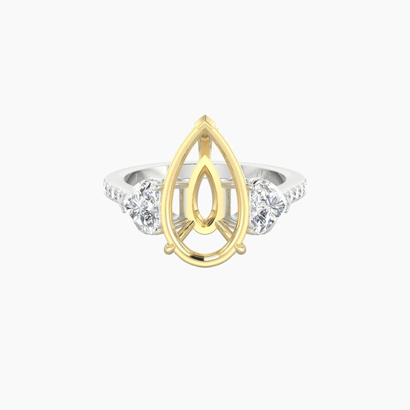 Heart Trilogy with Straight Shank | 18k White & Yellow Gold 5-7.99 ct Pear Cut Ring Setting