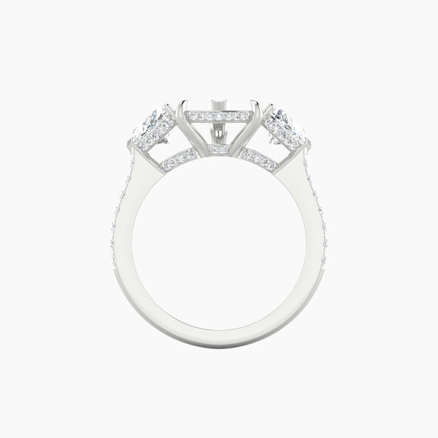 Heart Trilogy with Straight Shank | 18k White Gold 5-7.99 ct Pear Cut Ring Setting