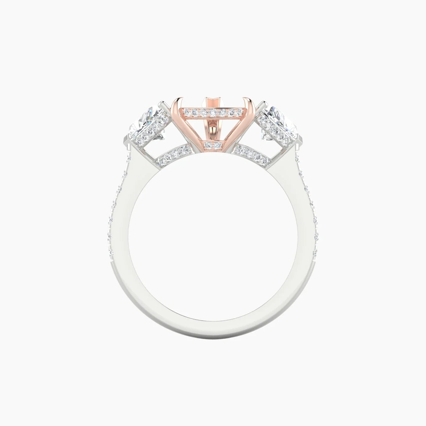 Heart Trilogy with Straight Shank | 18k White & Rose Gold 5-7.99 ct Pear Cut Ring Setting