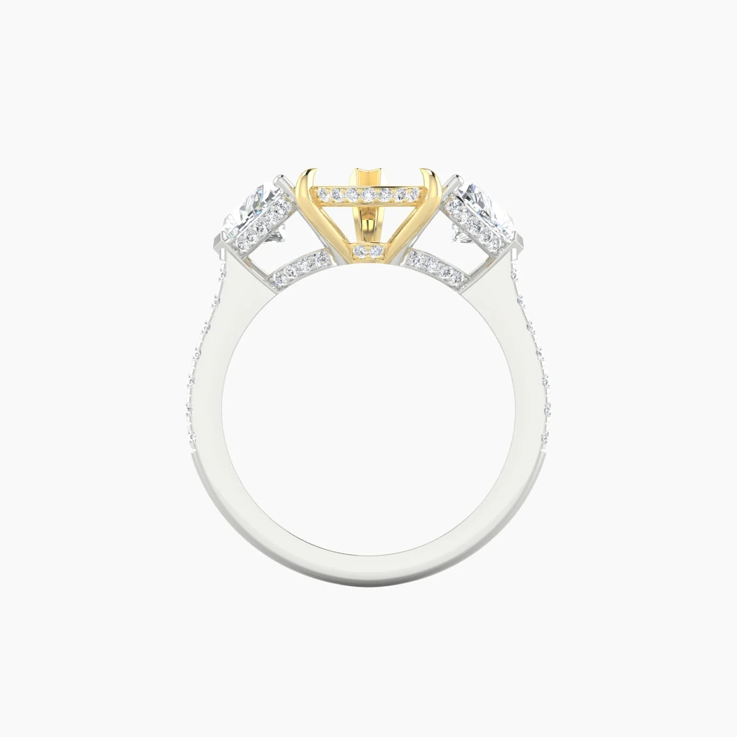 Heart Trilogy with Straight Shank | 18k White & Yellow Gold 5-7.99 ct Pear Cut Ring Setting