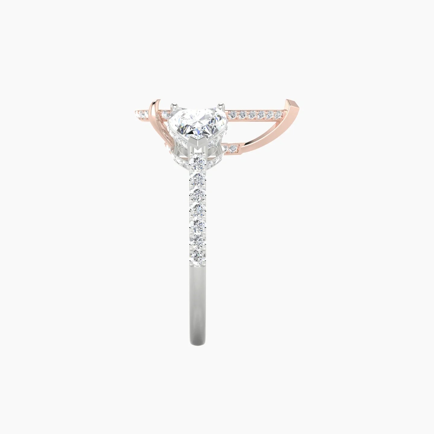 Heart Trilogy with Straight Shank | 18k White & Rose Gold 5-7.99 ct Pear Cut Ring Setting