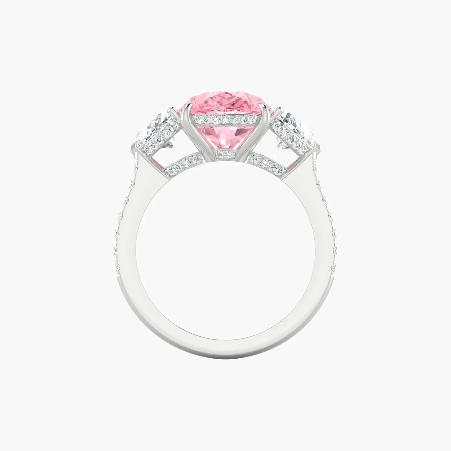 Intricate Heart Trilogy with Straight Shank | 18k White Gold 5 ct Pear Blue Lab Diamond Ring