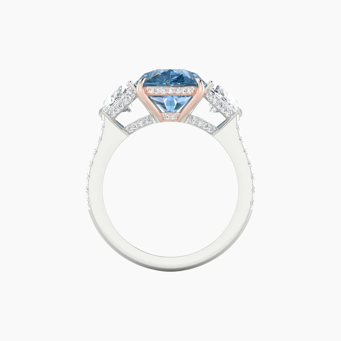 Heart Trilogy with Straight Shank | 18k White & Rose Gold 5 ct Pear Cut Ring