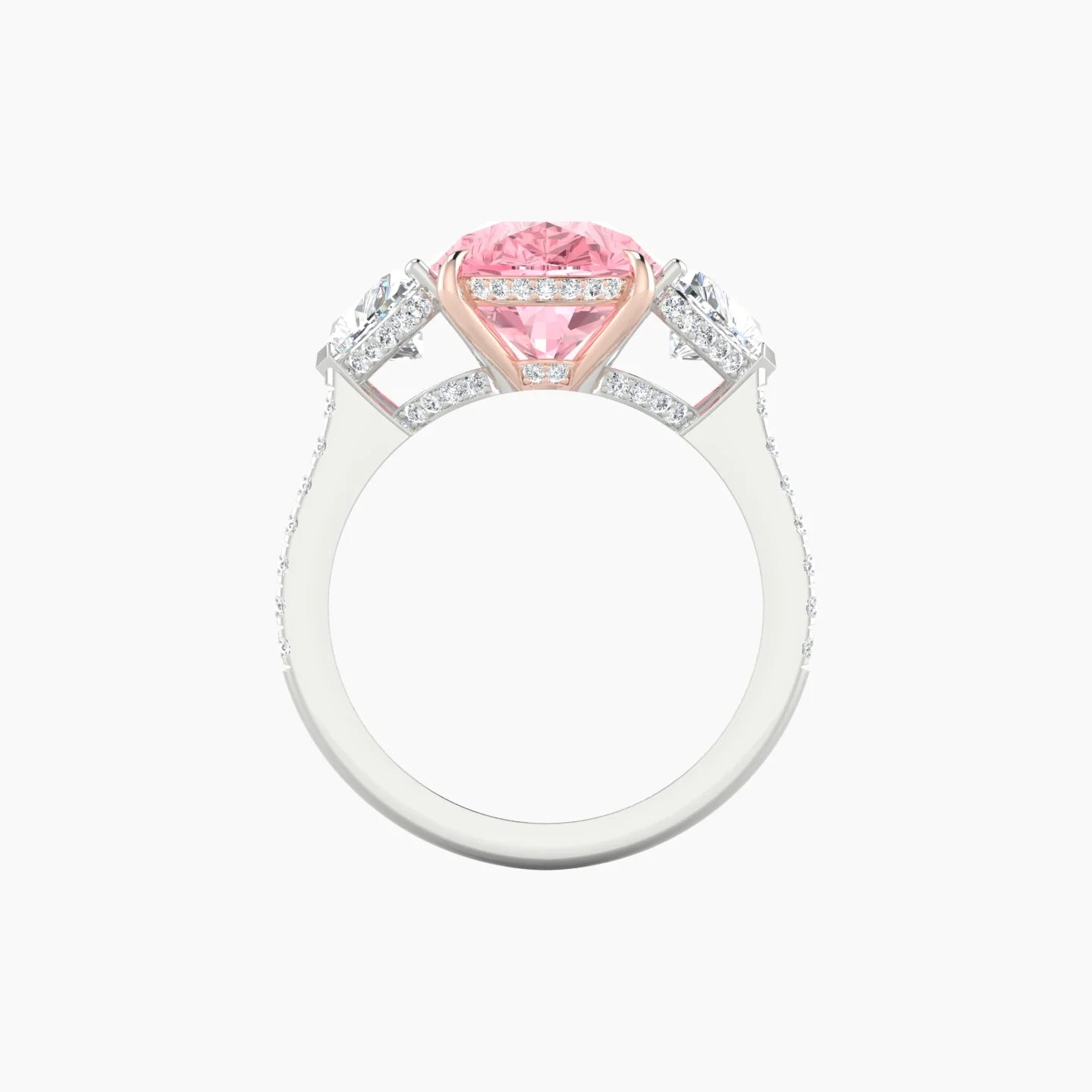 Intricate Heart Trilogy with Straight Shank | 18k White & Rose Gold 5 ct Pear Blue Lab Diamond Ring