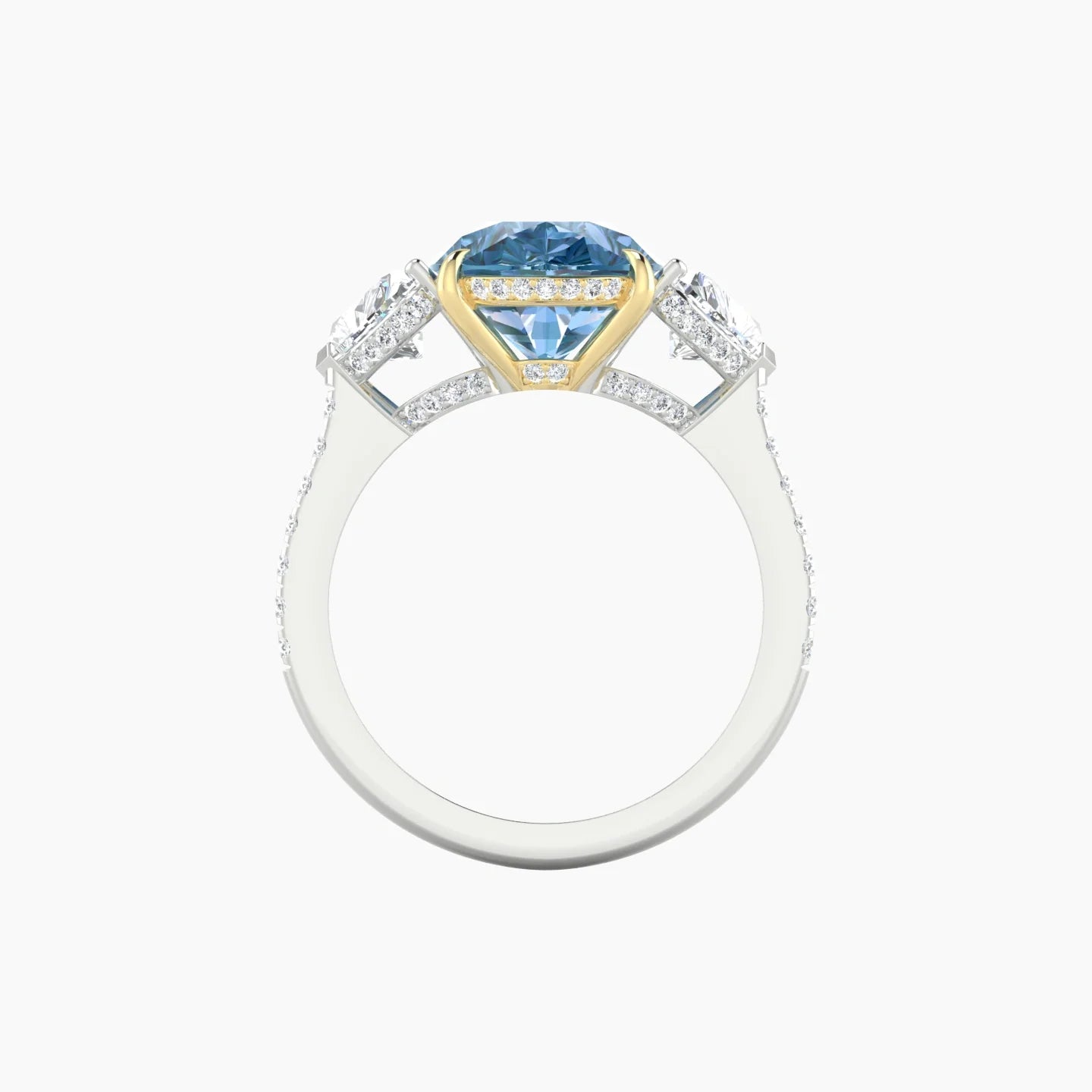 Heart Trilogy with Straight Shank | 18k White & Yellow Gold 5 ct Pear Cut Ring