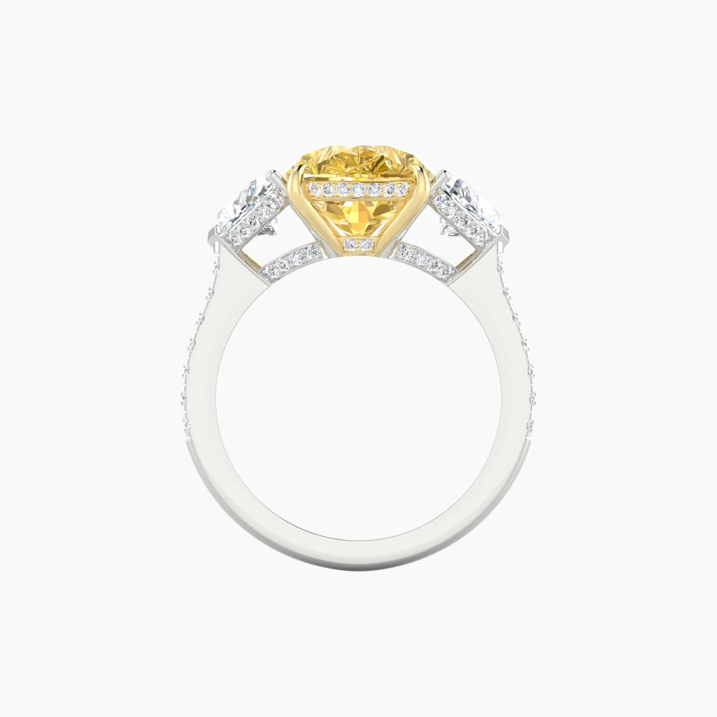 Heart Trilogy with Straight Shank | 18k White & Yellow Gold 5 ct Pear Cut Ring