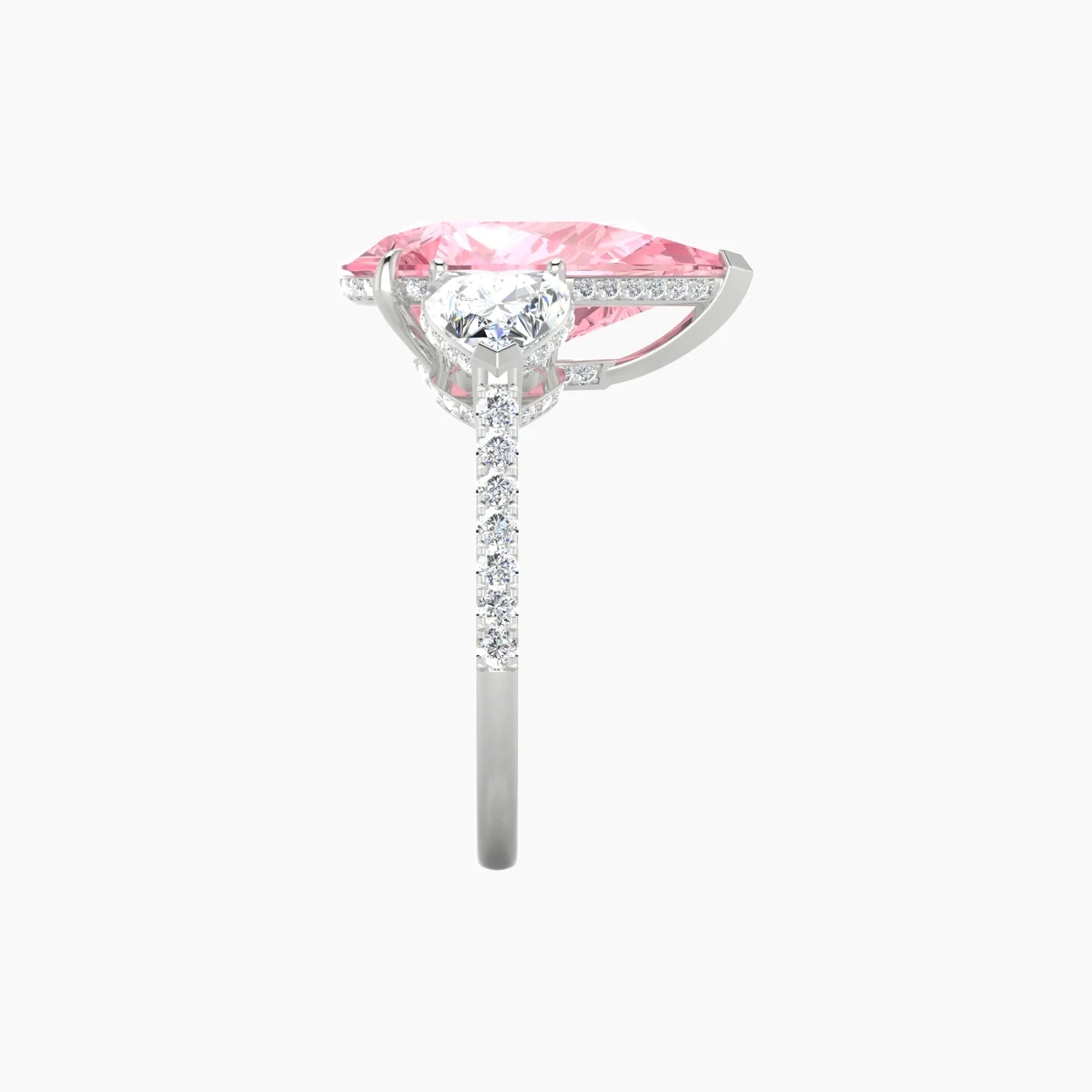 Intricate Heart Trilogy with Straight Shank | 18k White Gold 5 ct Pear Blue Lab Diamond Ring