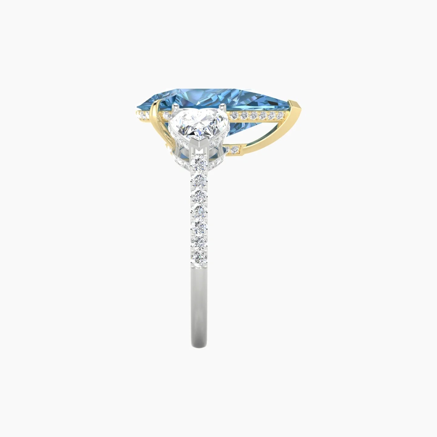 Heart Trilogy with Straight Shank | 18k White & Yellow Gold 5 ct Pear Cut Ring