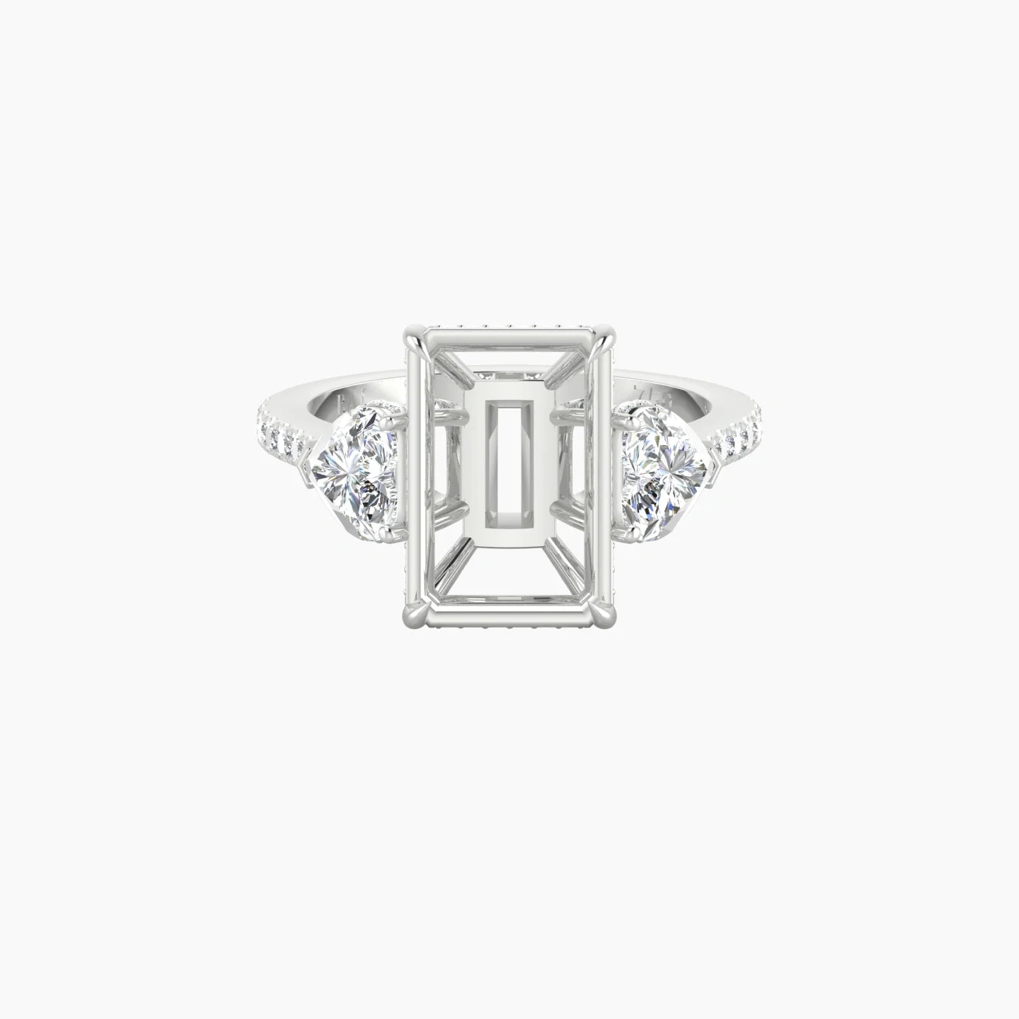 Heart Trilogy with Straight Shank | 18k White Gold 5-7.99 ct Radiant Cut Ring Setting