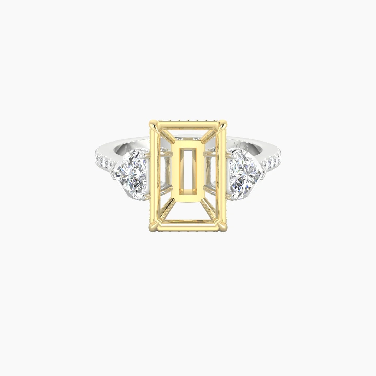 Heart Trilogy with Straight Shank | 18k White & Yellow Gold 5-7.99 ct Radiant Cut Ring Setting