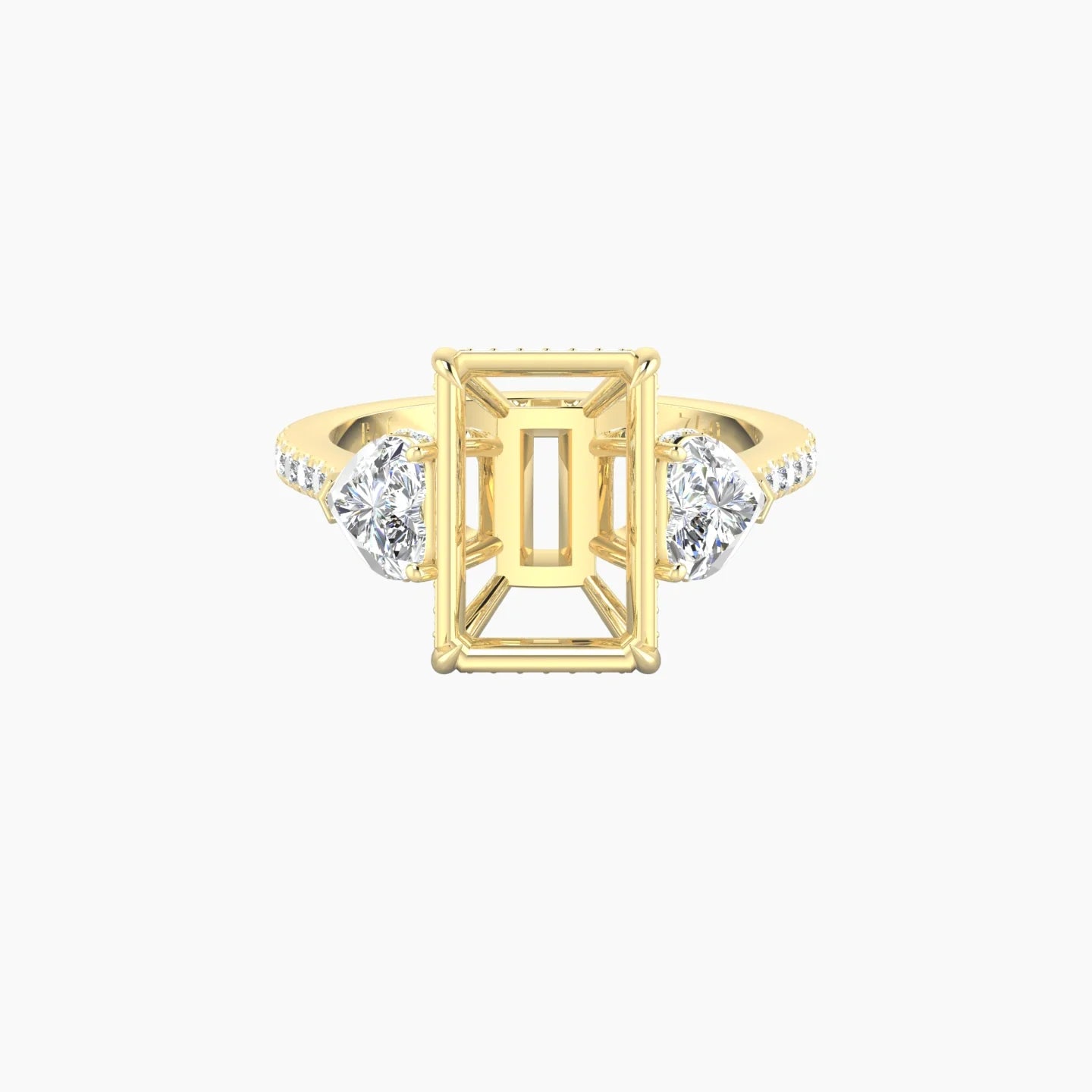 Heart Trilogy with Straight Shank | 18k Yellow Gold 5-7.99 ct Radiant Cut Ring Setting