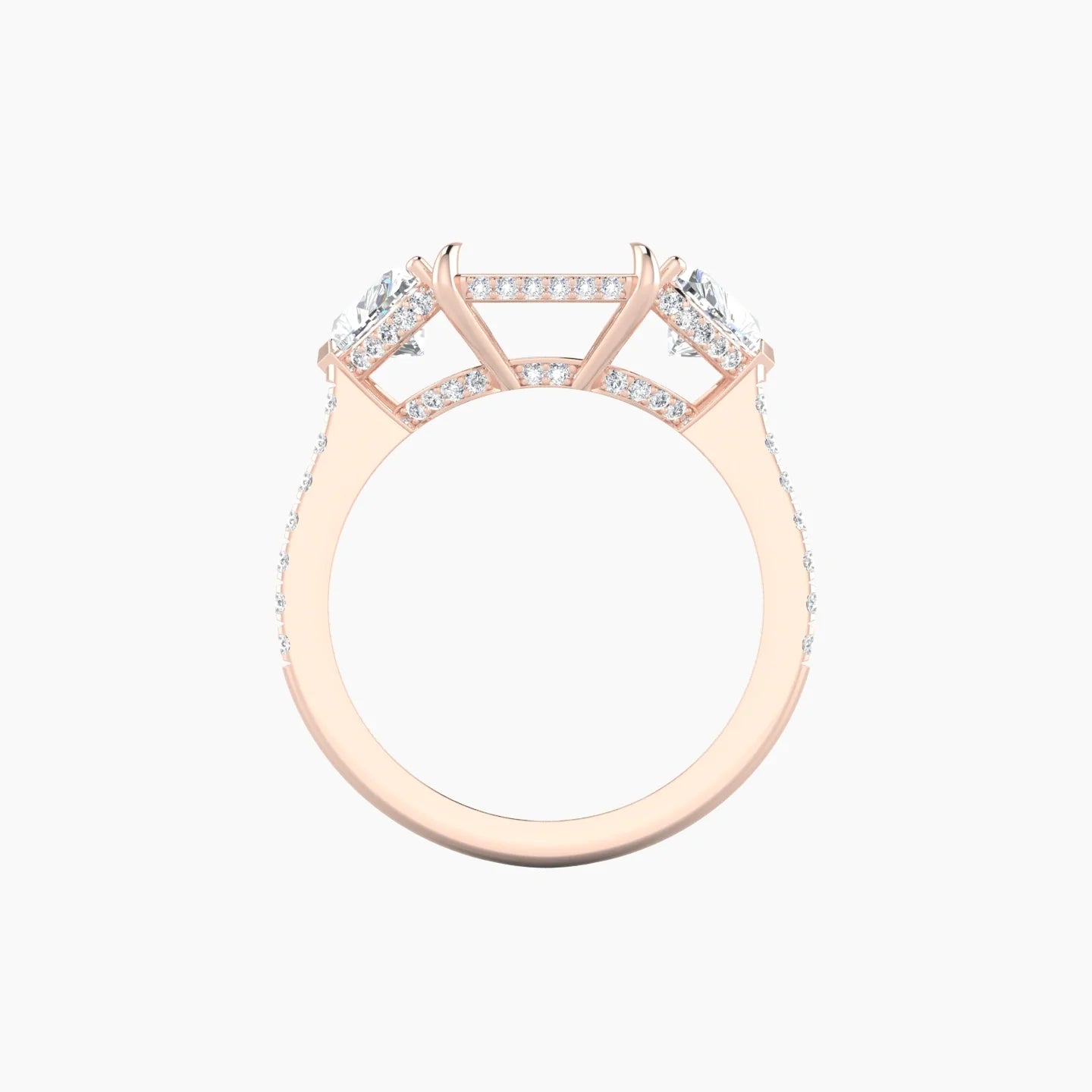 Heart Trilogy with Straight Shank | 18k Rose Gold 5-7.99 ct Radiant Cut Ring Setting