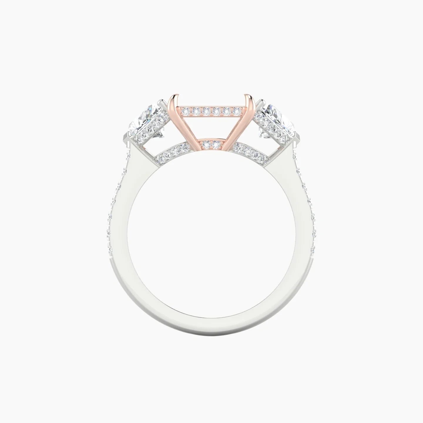 Heart Trilogy with Straight Shank | 18k White & Rose Gold 5-7.99 ct Radiant Cut Ring Setting