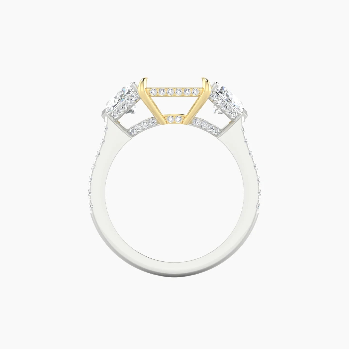 Heart Trilogy with Straight Shank | 18k White & Yellow Gold 5-7.99 ct Radiant Cut Ring Setting