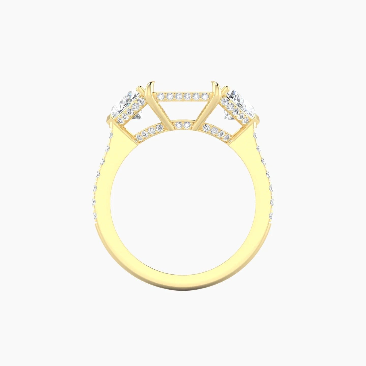Heart Trilogy with Straight Shank | 18k Yellow Gold 5-7.99 ct Radiant Cut Ring Setting