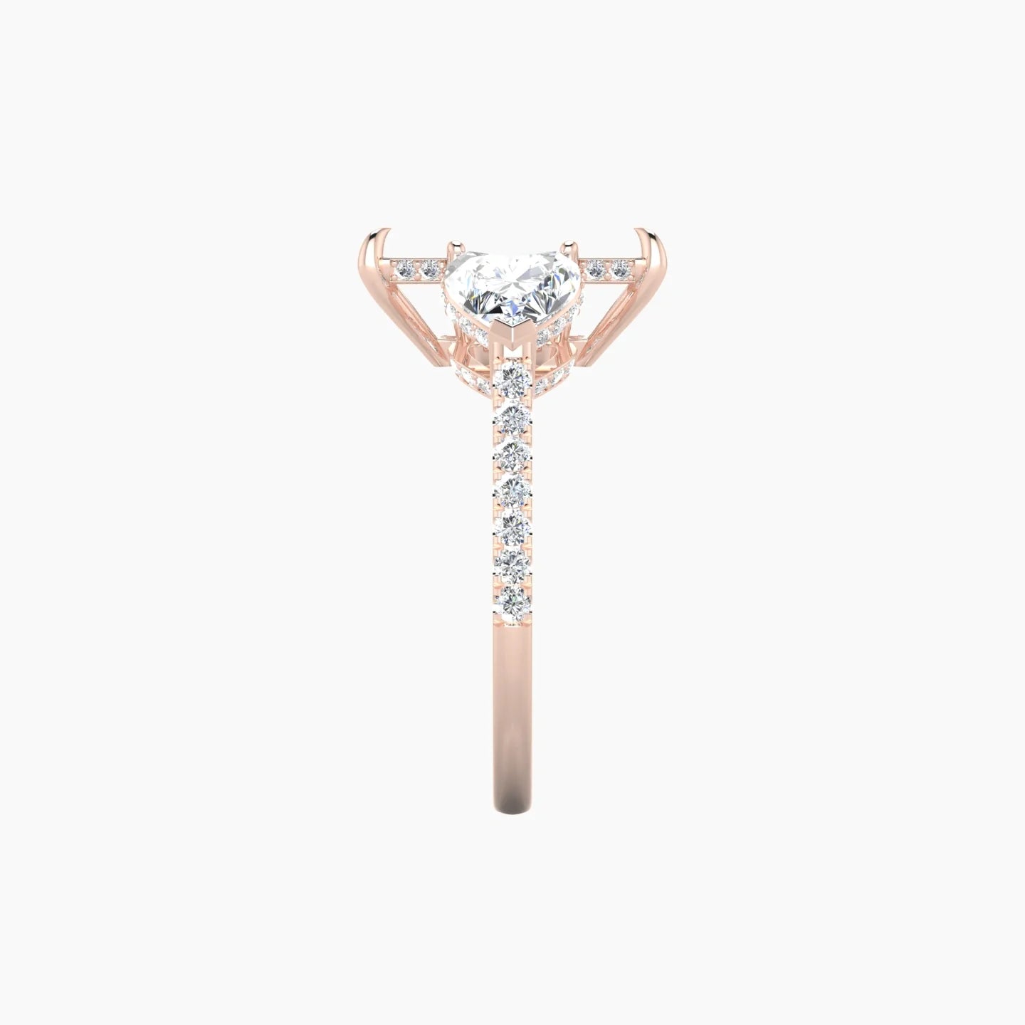 Heart Trilogy with Straight Shank | 18k Rose Gold 5-7.99 ct Radiant Cut Ring Setting