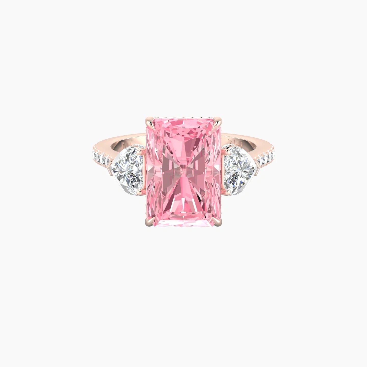 Heart Trilogy with Straight Shank | 18k Rose Gold 5 ct Radiant Cut Ring