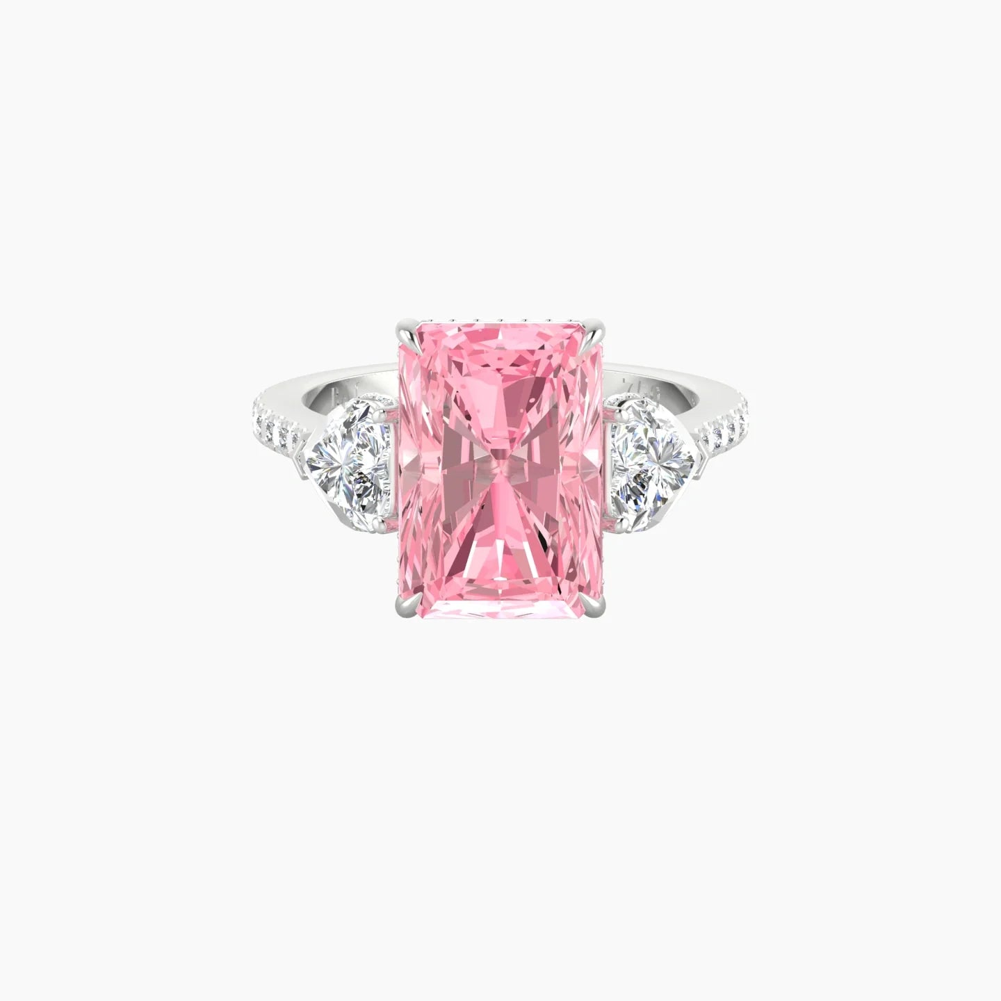 Heart Trilogy with Straight Shank | 18k White Gold 5 ct Radiant Cut Ring