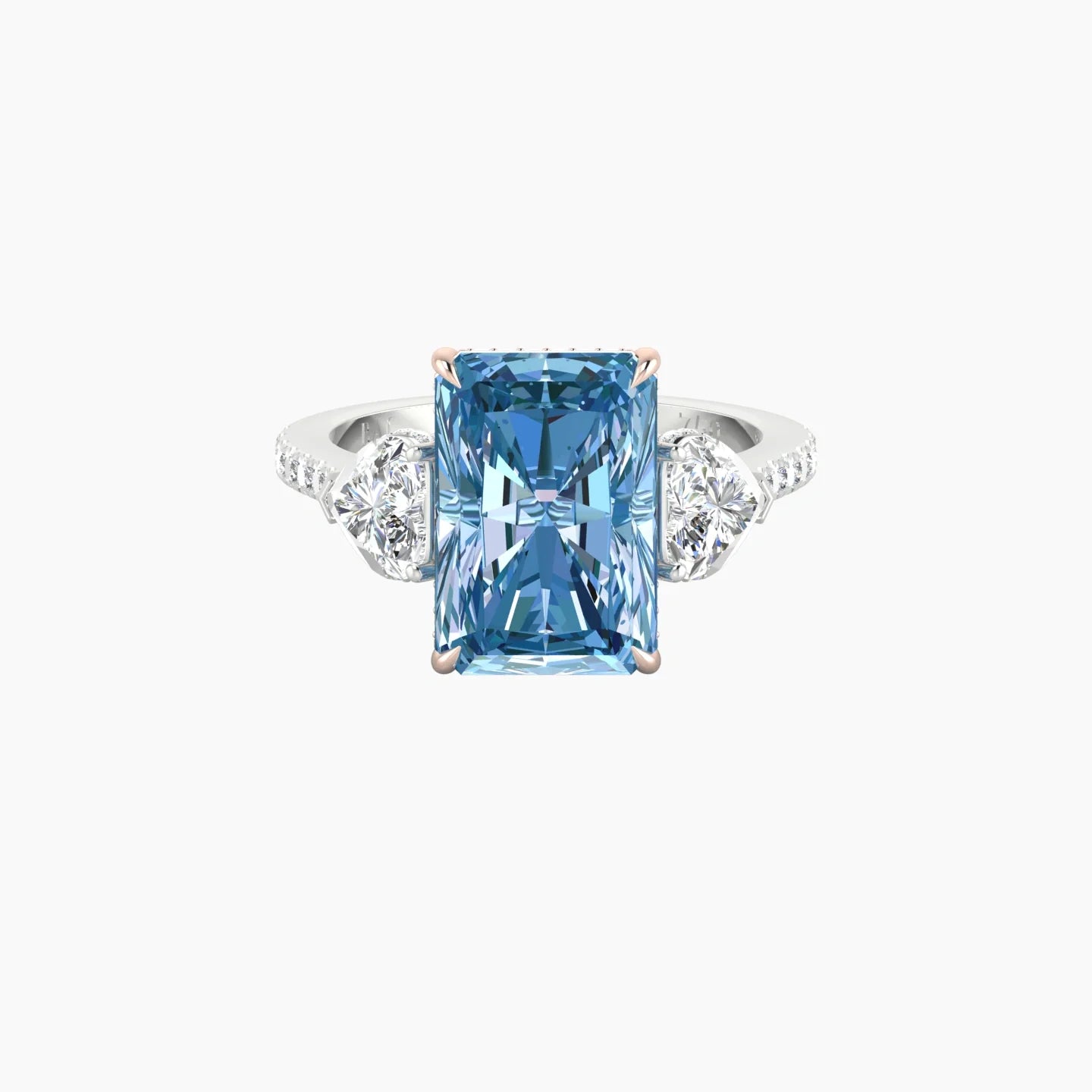 Heart Trilogy with Straight Shank | 18k White & Rose Gold 5 ct Radiant Cut Ring