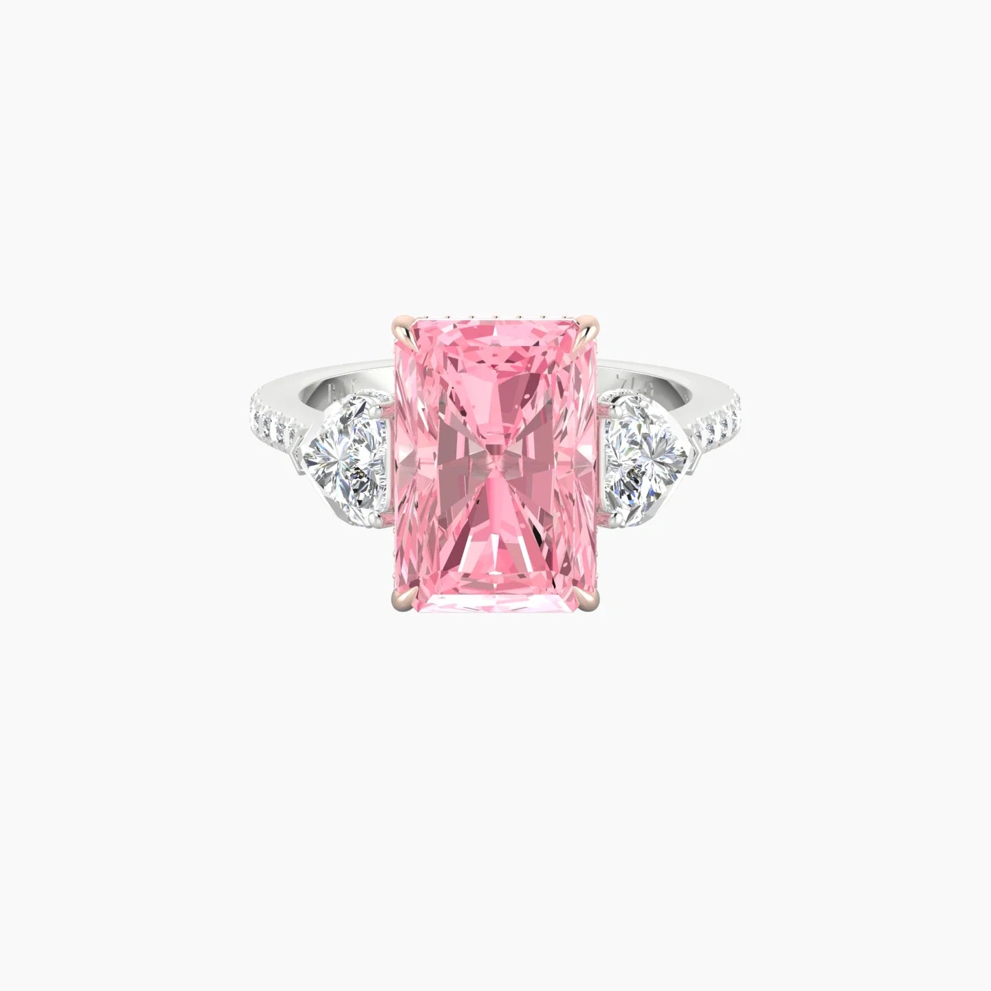 Heart Trilogy with Straight Shank | 18k White & Rose Gold 5 ct Radiant Cut Ring