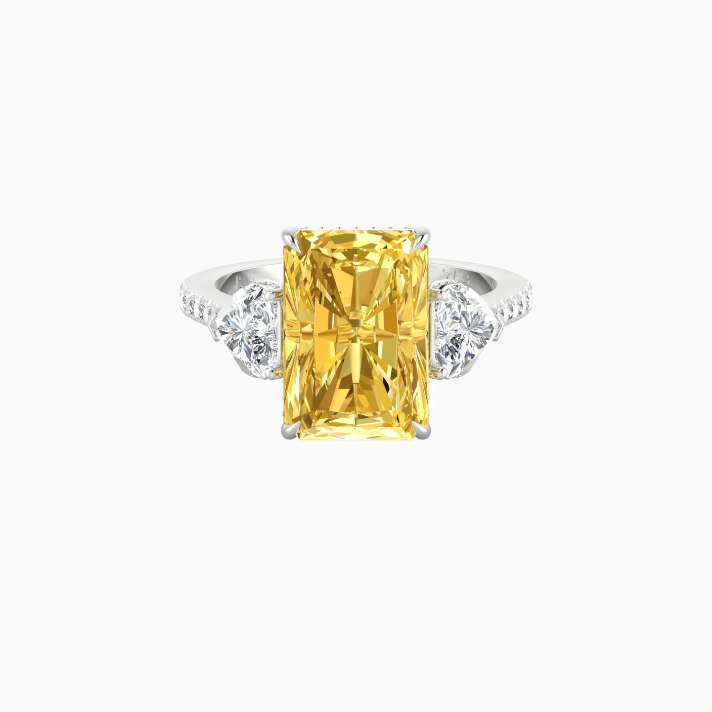 Heart Trilogy with Straight Shank | 18k White Gold 5 ct Radiant Cut Ring