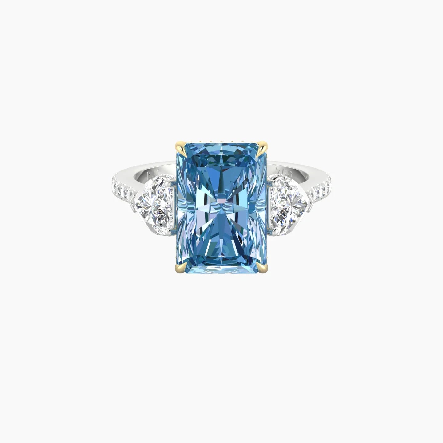 Heart Trilogy with Straight Shank | 18k White & Yellow Gold 5 ct Radiant Cut Ring
