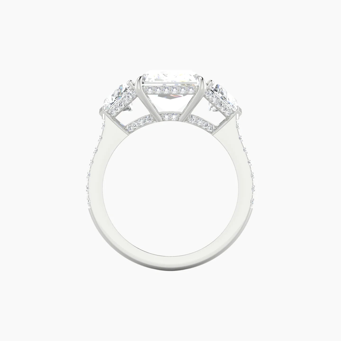 Intricate Heart Trilogy with Straight Shank | 18k White Gold 5 ct Radiant Blue Lab Diamond Ring