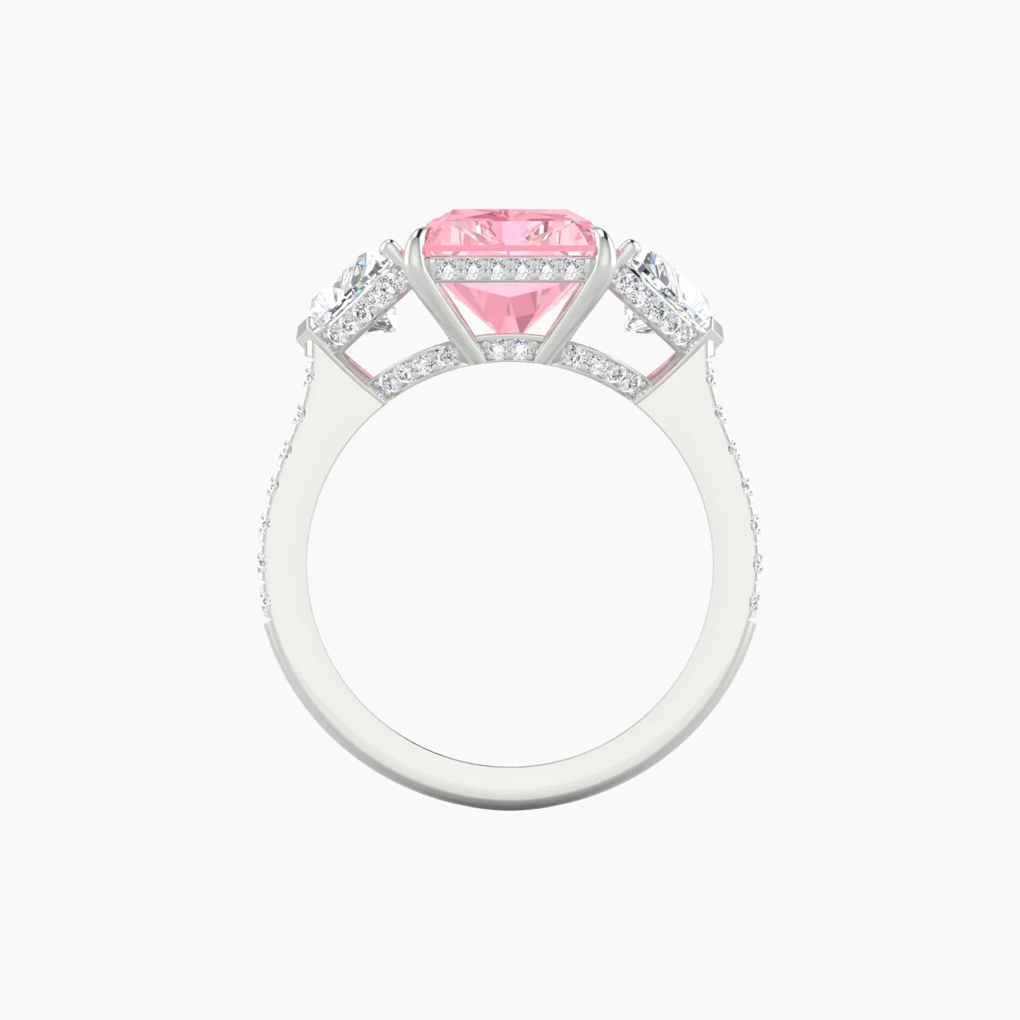 Heart Trilogy with Straight Shank | 18k White Gold 5 ct Radiant Cut Ring