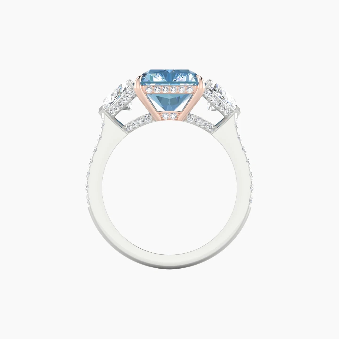 Heart Trilogy with Straight Shank | 18k White & Rose Gold 5 ct Radiant Cut Ring