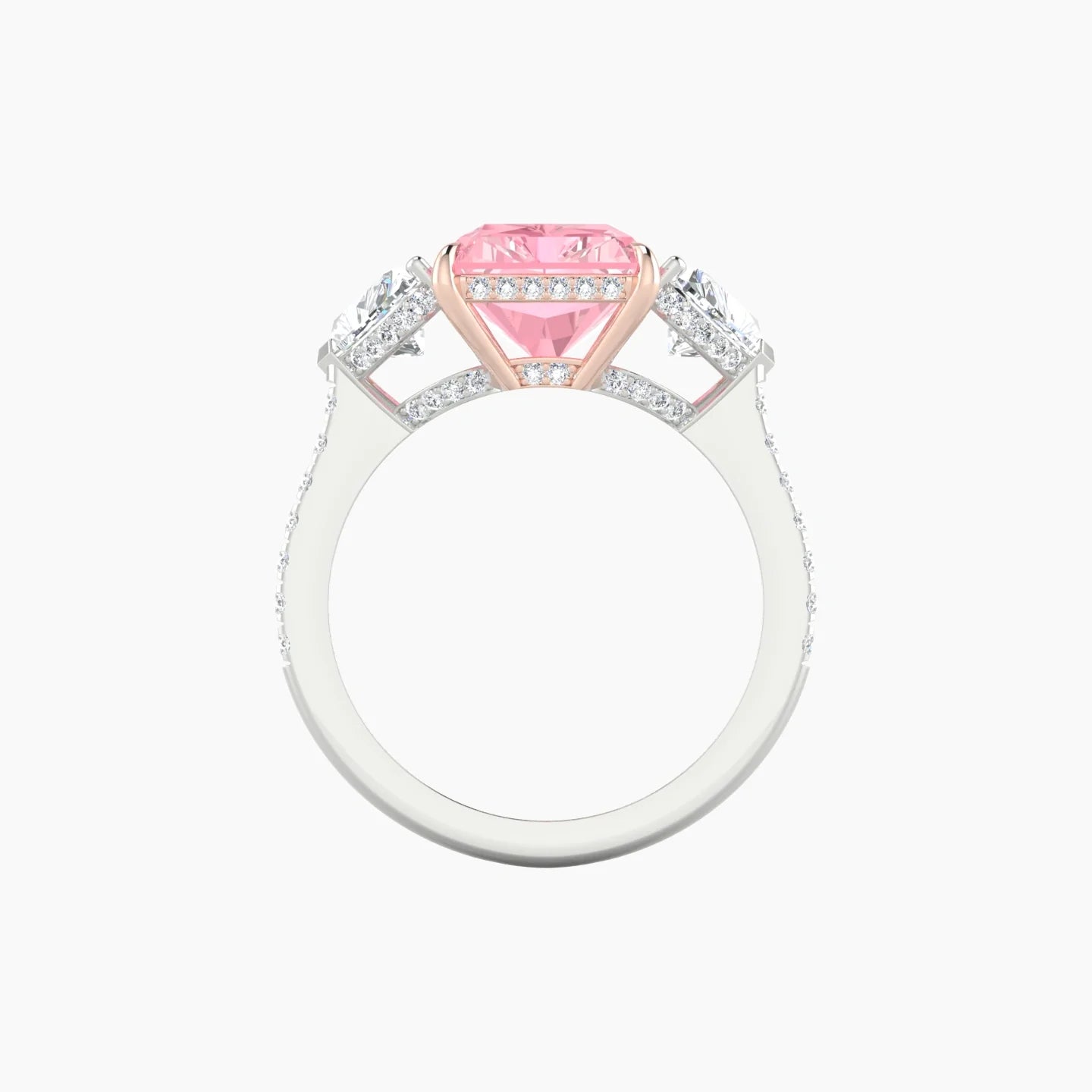 Heart Trilogy with Straight Shank | 18k White & Rose Gold 5 ct Radiant Cut Ring