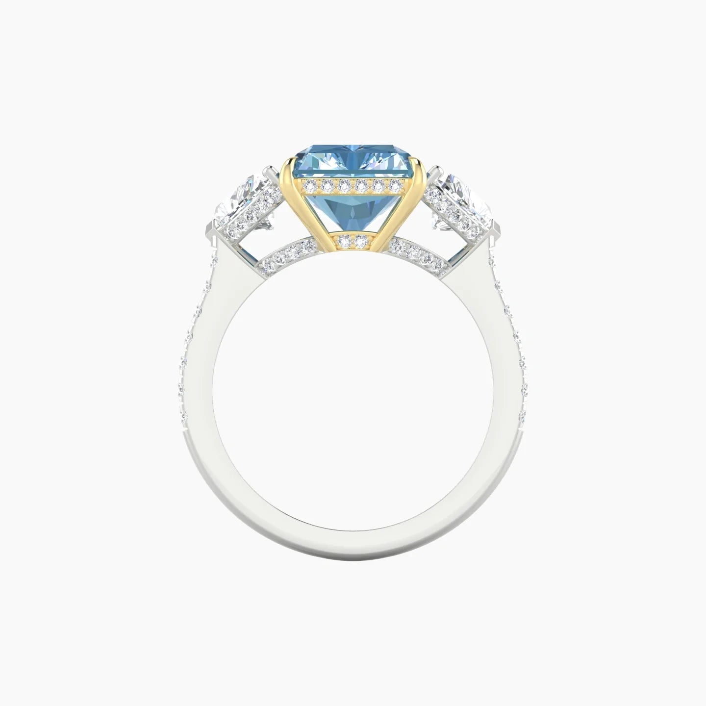 Heart Trilogy with Straight Shank | 18k White & Yellow Gold 5 ct Radiant Cut Ring