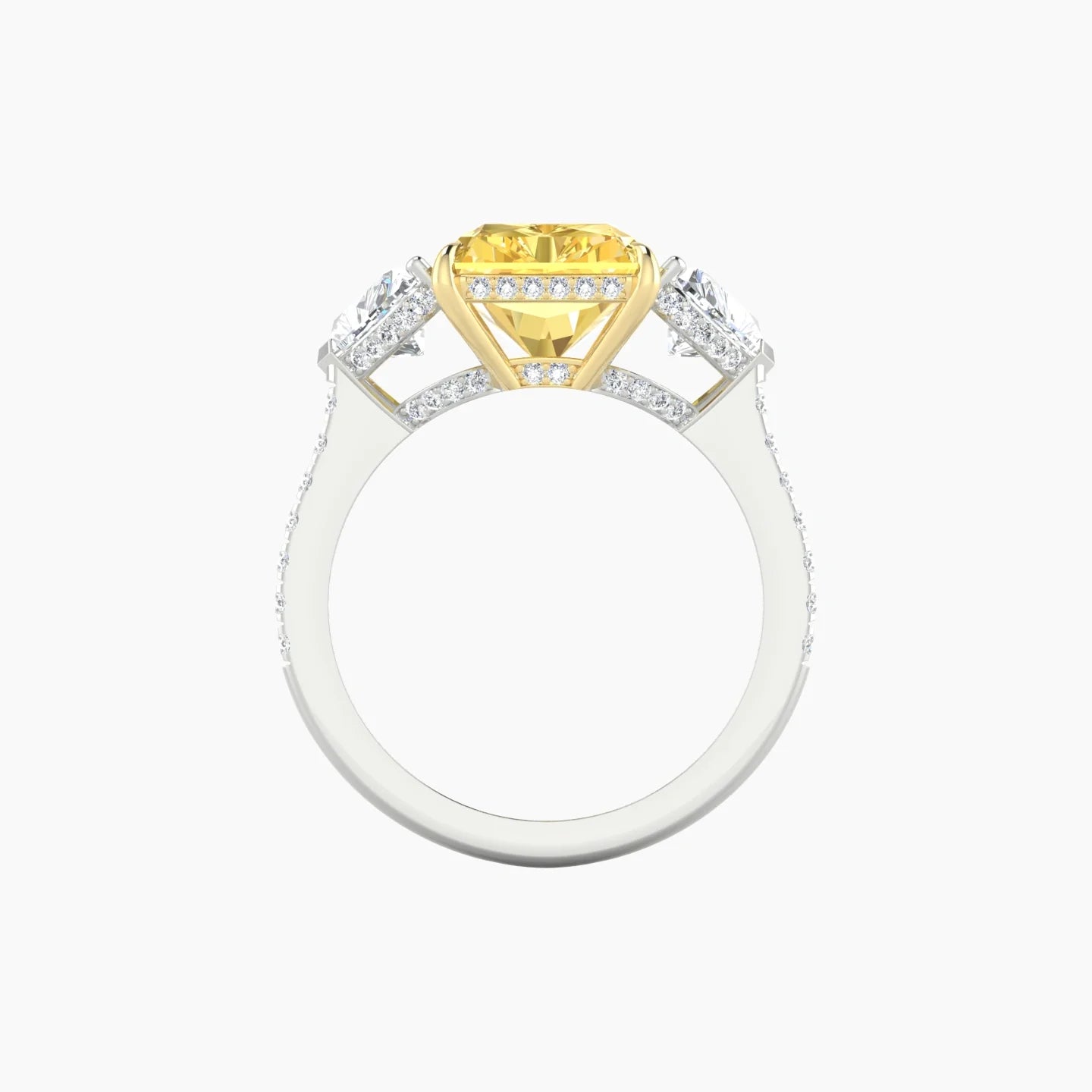 Heart Trilogy with Straight Shank | 18k White & Yellow Gold 5 ct Radiant Cut Ring