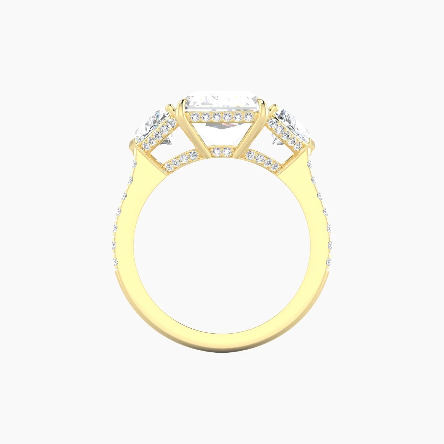 Intricate Heart Trilogy with Straight Shank | 18k Yellow Gold 5 ct Radiant White Lab Diamond Ring